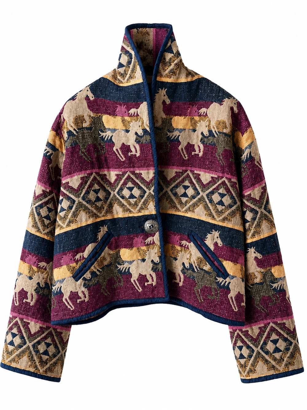 Rare Vintage Cropped New Identity Horse Tapestry Jacket 1X